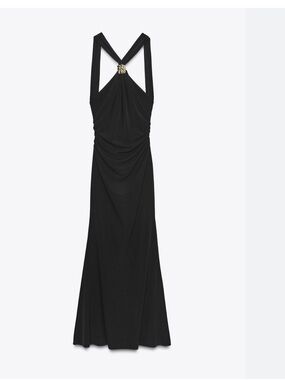 Zara Black Maxi Dress with Gold Neck Detail